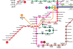 KLセントラル駅が起点になるマレーシアの電車の路線図