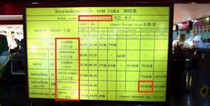 タイのチェンマイ駅からバンコク駅までの時刻表