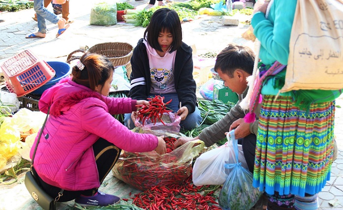 ベトナム旅行バックハー市場で働く女子高生