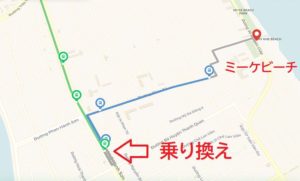 ダナンでのバスの乗り換え地点を地図上で確認している画像