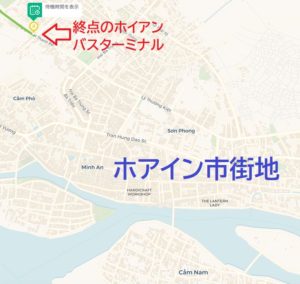 ダナンからフエ行きの終点のバスターミナルを日本語バスマップ上で表示した画像